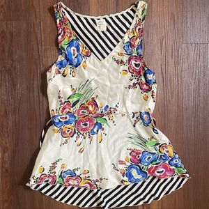 Anthropologie| TINY Silk Floral and Striped Blouse​